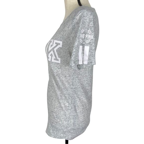 PINK Victorias Secret Logo T-Shirt Short Sleeve Top Light Gray Womens Sz XS - Picture 4 of 9